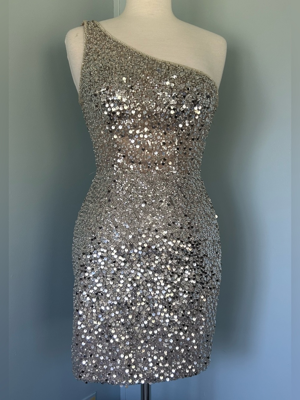 NWT! Sequin & Beaded One Shoulder Cocktail Formal Event Dress by GB - Size XS -